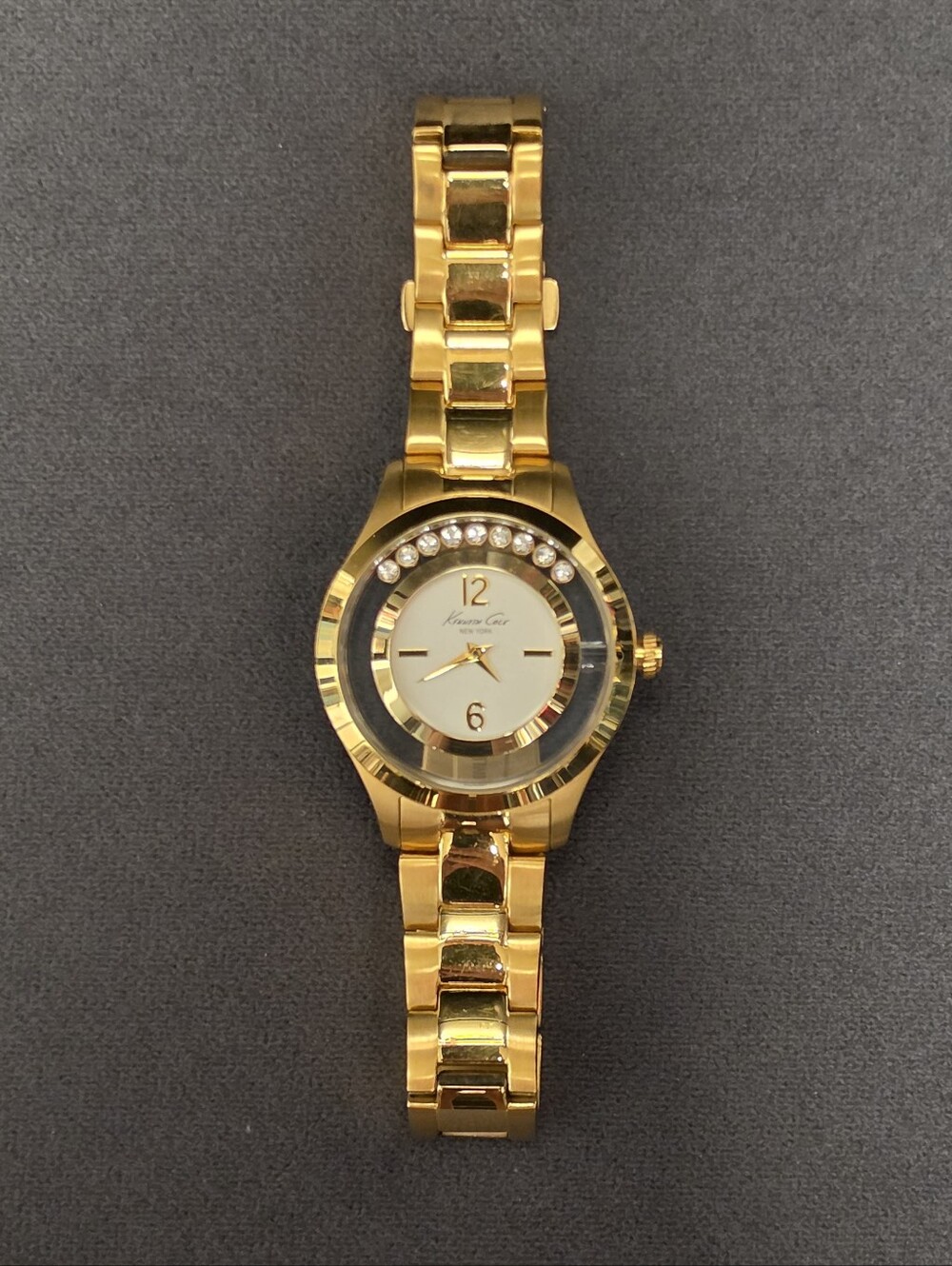 KENNETH COLE NY RARE Transparency Gold Floating Stone Crystal Accent Watch Y2K